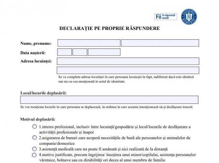 Declarație pe proprie răspundere: trebuie sau nu completată ora deplasării?